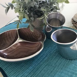 Nambe Three Section Enamel Brown Ripple Dish